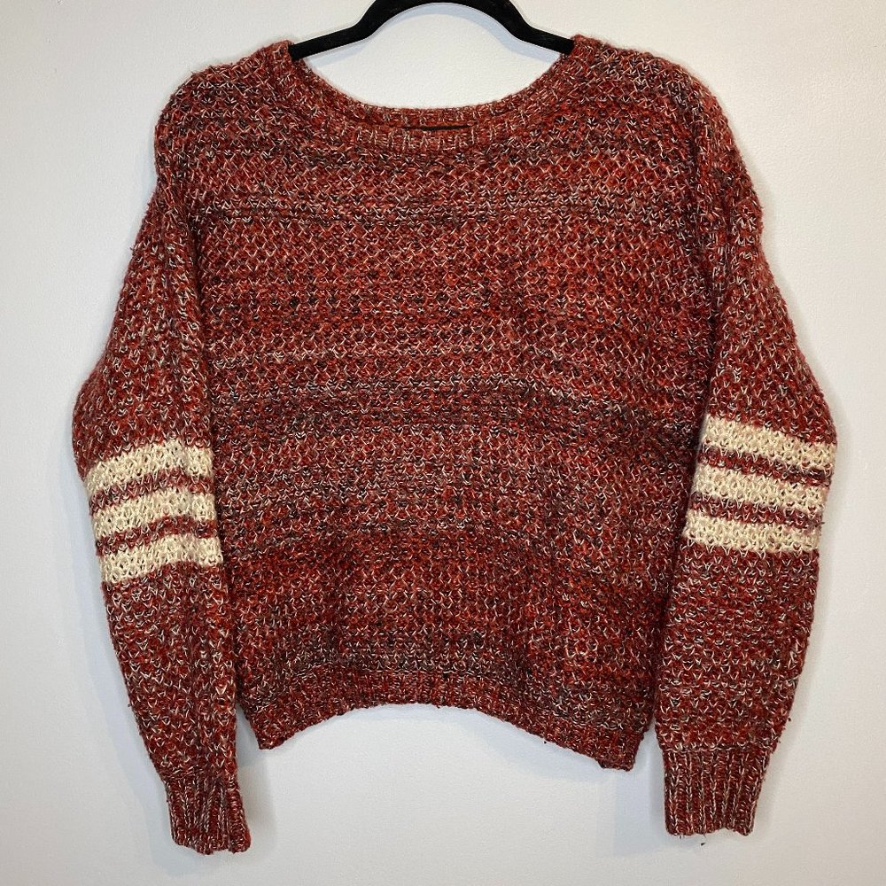 JESSICA SIMPSON Varsity Striped Crochet Sweater in Red & Cream (Size S)